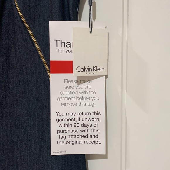 NWT Calvin Klein Navy jean shift dress with Gold double zipper - Picture 5 of 8